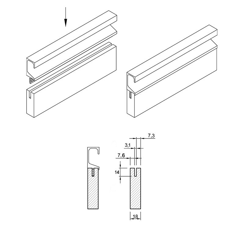 Врезной проф.- ручка UKW 7, 18 мм, 5 м, черный Врезной проф.- ручка UKW 7, 18 мм, 5 м, черный