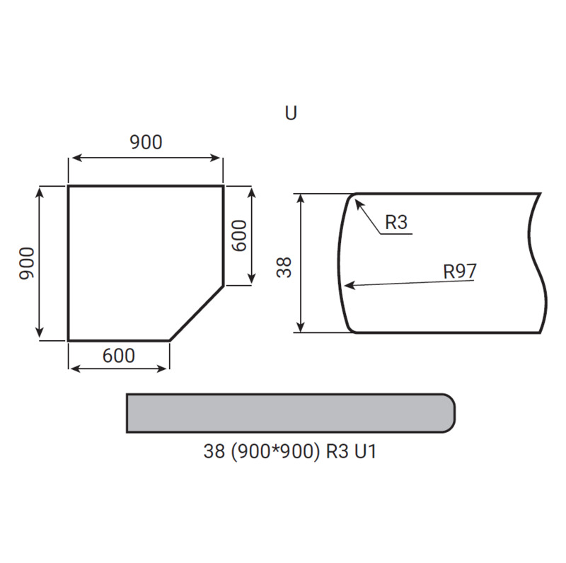 Угол Luxeform S147/R3-1 U Мрамор Милтон Угол Luxeform S147/R3-1 U Мрамор Милтон