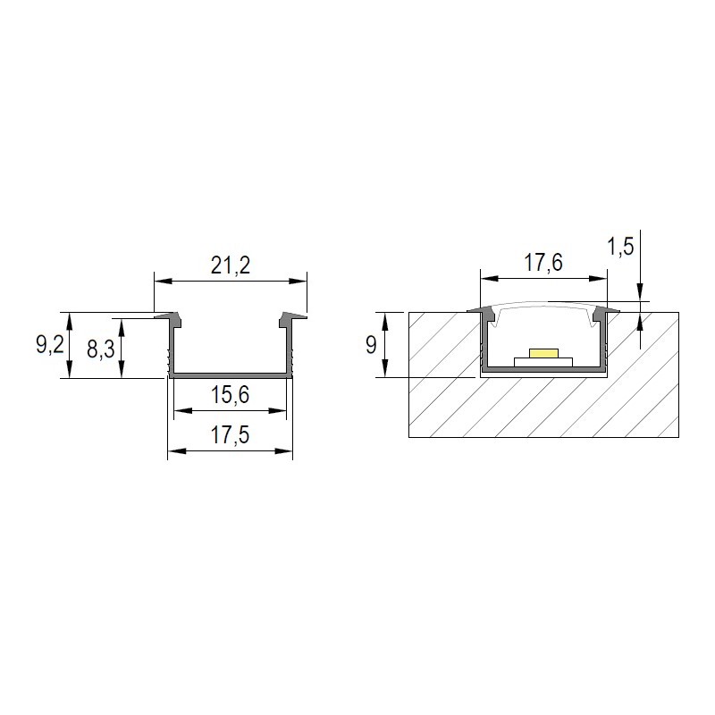 Профіль для LED-стрічки, ВРІЗНИЙ, L = 2m, алюміній, порошк. білий Профіль для LED-стрічки, ВРІЗНИЙ, L = 2m, алюміній, порошк. білий