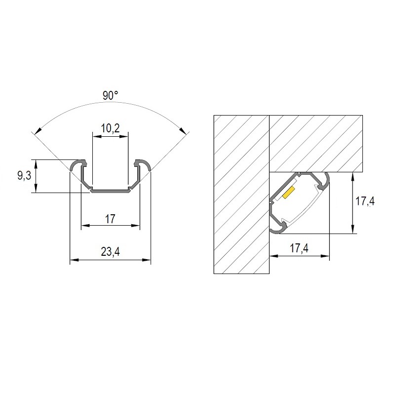 Профіль для LED-стрічки, КУТОВИЙ, L = 2m, алюміній, анодов. чорний