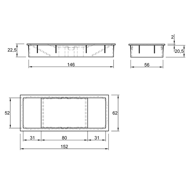 Заглушка для дротів 62х150mm, пластик, белый, Италия