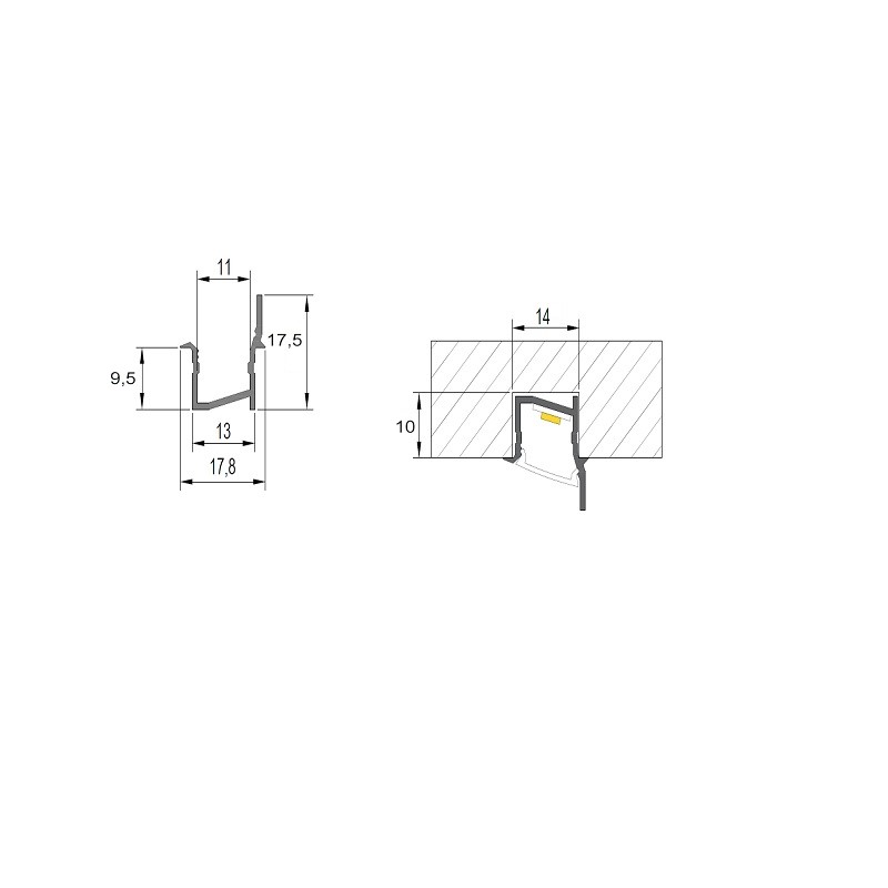 Профіль для LED-стрічки, ВРІЗНИЙ ІЗ ШТОРКОЮ, L = 3m, алюміній, анодоване срібло Профіль для LED-стрічки, ВРІЗНИЙ ІЗ ШТОРКОЮ, L = 3m, алюміній, анодоване срібло