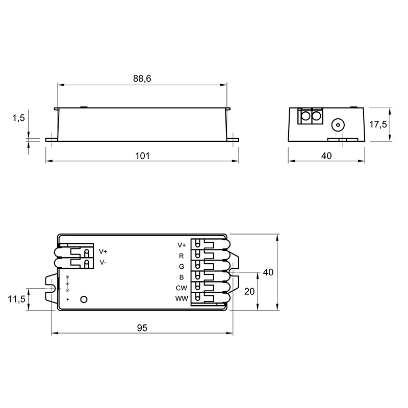 LED контролер RGB, W, ССT 3 в 1, DC 12/24V, 6А, 2,4G, Lumine LED контролер RGB, W, ССT 3 в 1, DC 12/24V, 6А, 2,4G, Lumine