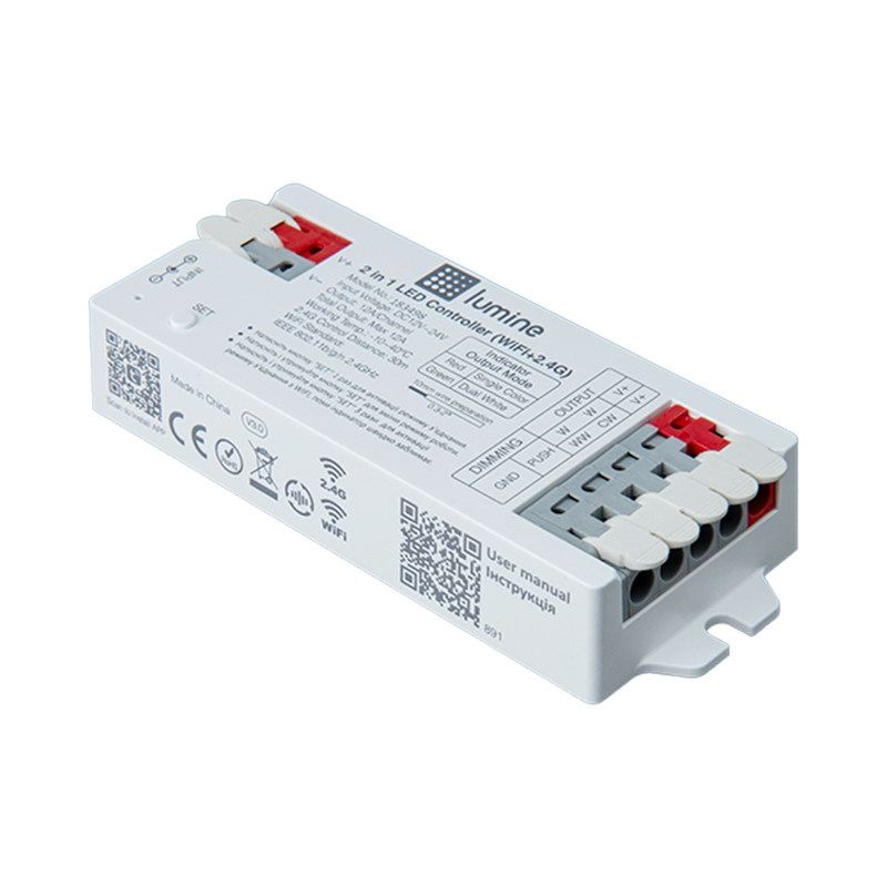 LED контролер W, ССT 2 в 1, DC 12/24V, 12А, WiFi+ 2,4G, Lumine LED контролер W, ССT 2 в 1, DC 12/24V, 12А, WiFi+ 2,4G, Lumine