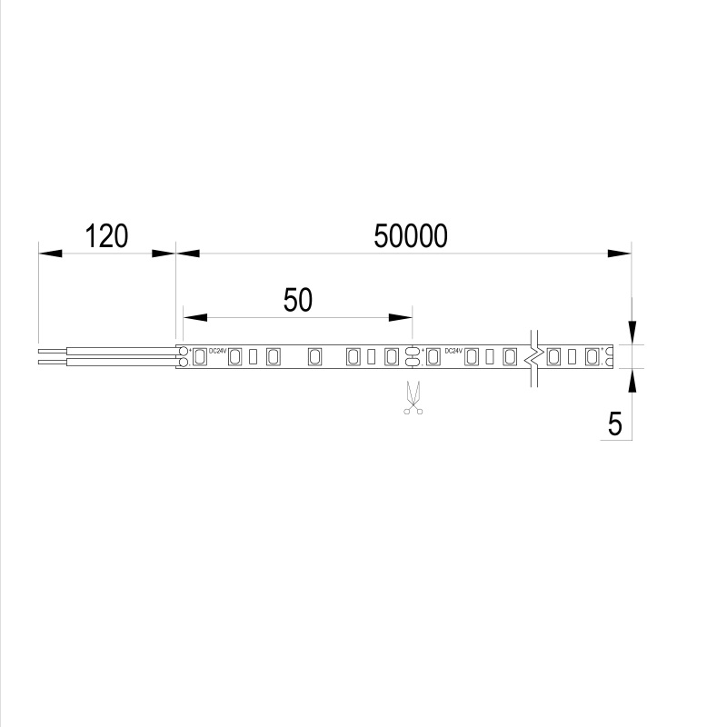 LED-2835 SMD SLIM стрічка, 5mm, 140 LEDs/m, 10W, 24V, IP20, денне світло, 4000К