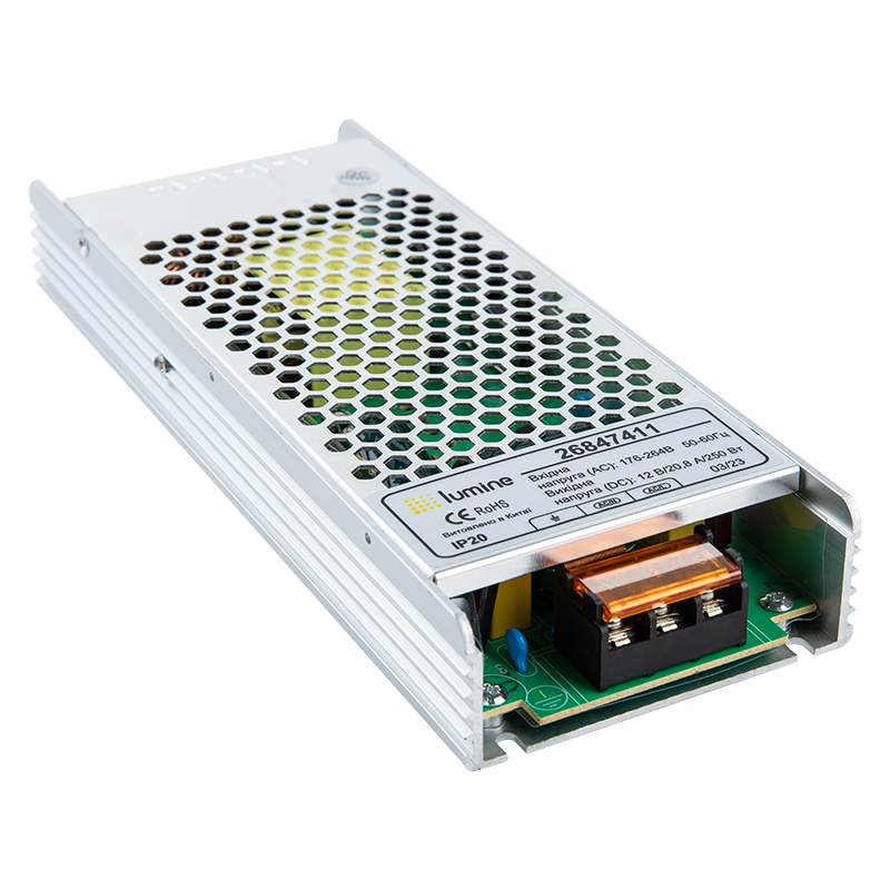 Блок питания для LED, 250W, 12V, IP20, компакт. метал. корпус