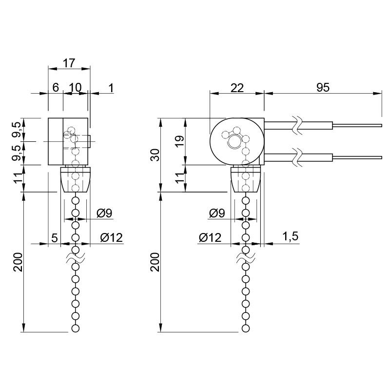 Вимикач на ланцюжку, 220V/12V, 3А, хром Вимикач на ланцюжку, 220V/12V, 3А, хром