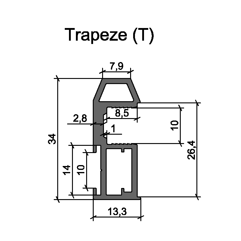 Профіль вертикальний відкритий Сompact T (Trapeze) чорний матовий гладкий