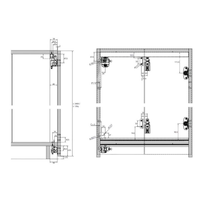 WingLine L, Zestaw elementu jezdnego z dolnym prowadzeniem, z automatyką zamykania, 12 kg, biały, lewy (9278005)